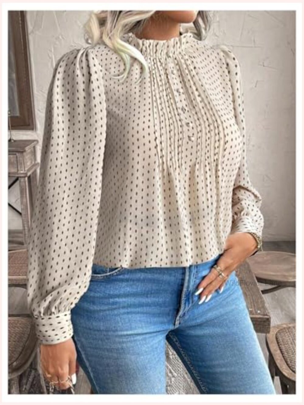 Plus Size Mock Neck Ruffle Blouse Long Sleeve Work Top - Picture 3 of 5